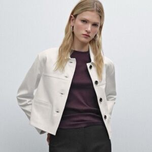 Massimo Dutti L White Nappa Leather Jacket NWT